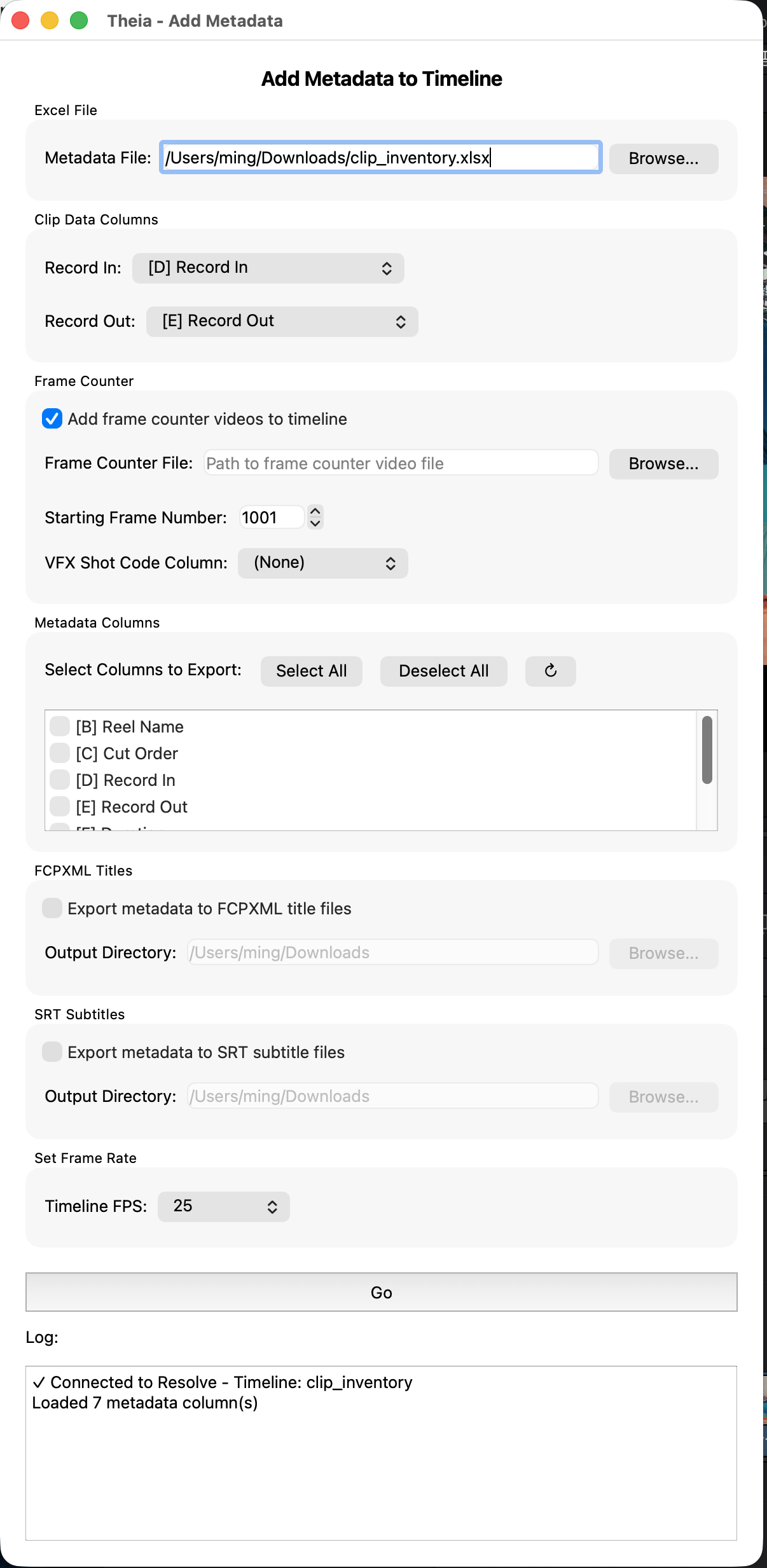 Add Metadata main window