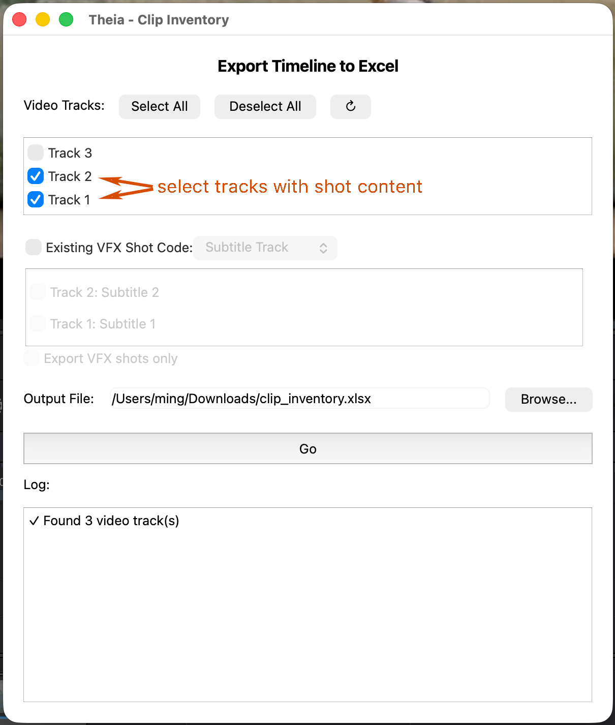 Clip Inventory Select Tracks