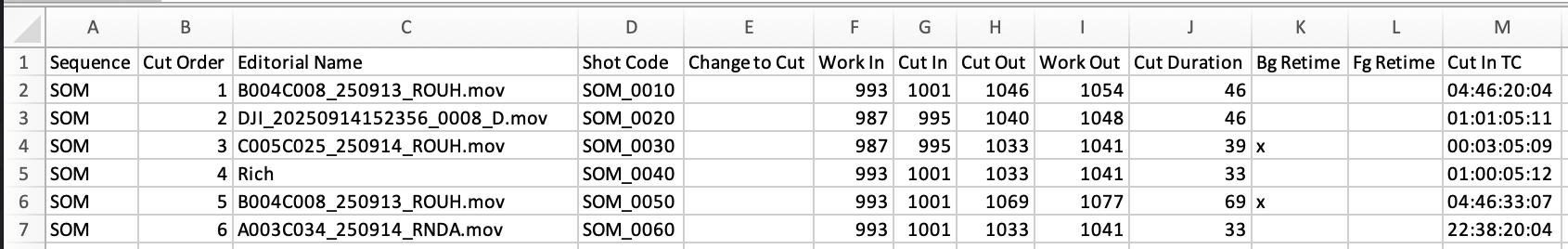 Exported Shot List: Shots